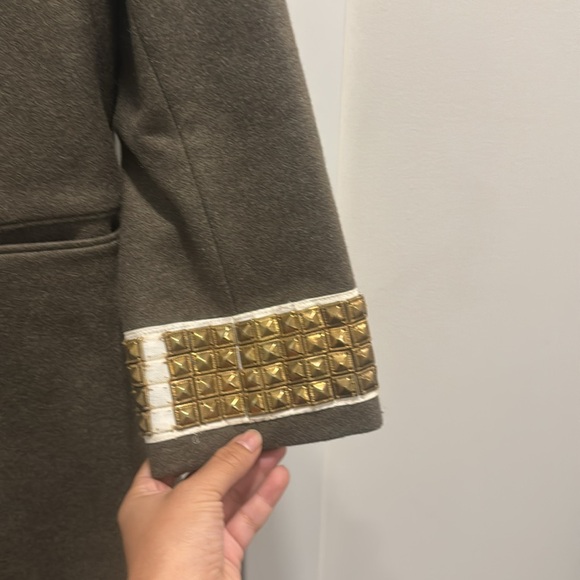 Gryphon green coat with gold stud embellishment. - Picture 4 of 9